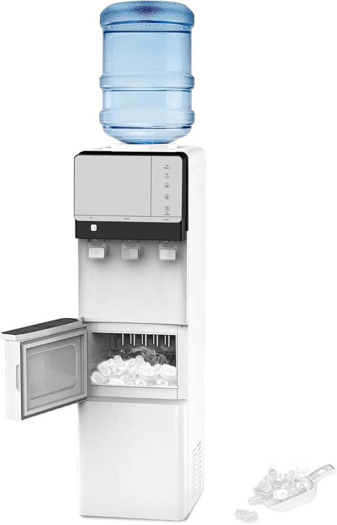 IKT 3 in 1 Water Cooler Dispenser with Ice Maker for 5 Gallon Bottle 27 lbs in 24 hrs 3 Temperature Night Light Perfect for Home Office White