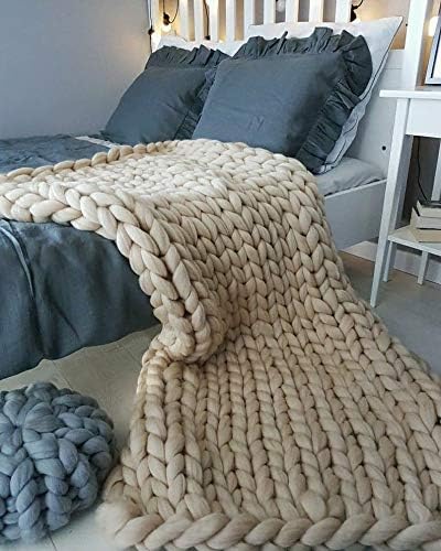 Chunky Knitted Throw Blanket, Handmade Knit Blanket Throw for Sofa, Bed, Gift - Camel 40"x40"