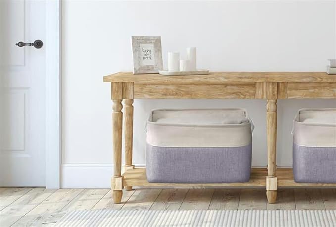 DECOMOMO Storage Bins Fabric Storage Baskets for Shelves, Linen Closet Organization Toys Nursery (Purple and White, Large - 3 Pack)