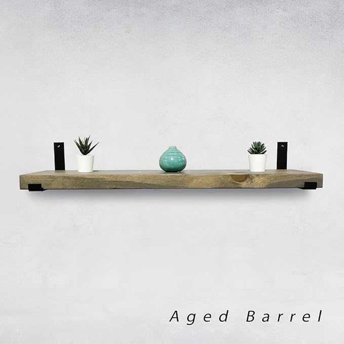 Rustic Shelves with J-Brackets Set of 2, Industrial Shelf, Kitchen Shelves, Solid Wood, Decorative Wall Storage, Heavy Duty, (Grey, 48Wx6D)