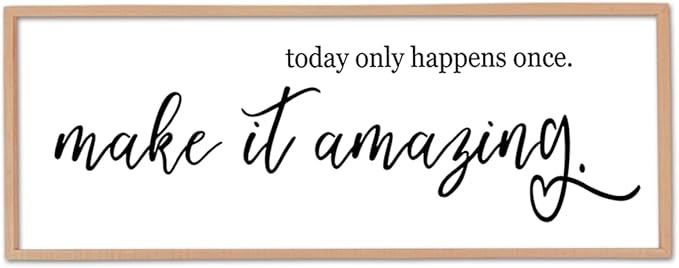 flowtorely Today Only Happens Once Make It Amazing Wall Decor 32"X12" Inspirational Quote Sign Large Vintage Wood Frame for Office Wall Hanging Art (Wood)