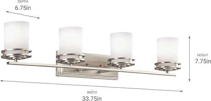 Kichler Hendrik 33.75" Vanity Light in Brushed Nickel, 4-Light Modern Bathroom Vanity with Satin Etched Cased Opal Glass, (33.5" W x 7.75" H), 5079NI