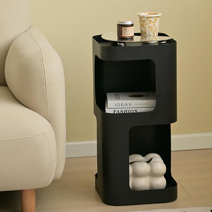 Modern Side Table,Small end Table for Small Spaces,Metal nightstand with Storage Shelf,Space-Saving Bedside Table Accent Table Drink Tables for Living Room,Bedroom.No Assembly Required