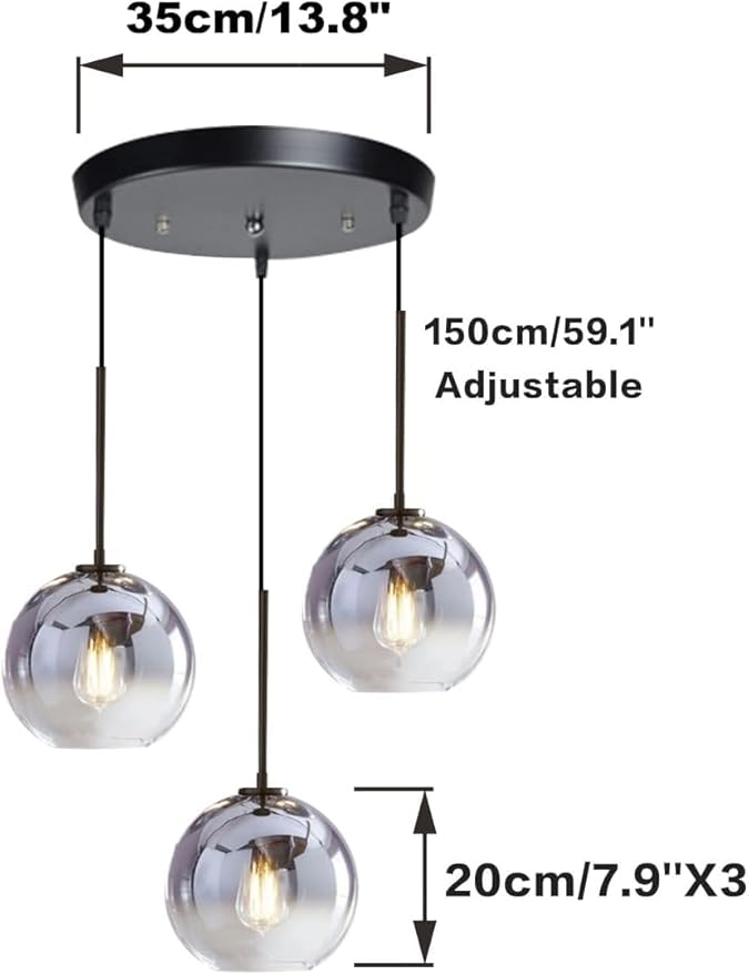 KCO Lighting 3 Pendant Light Fixtures Ceiling Hanging Large Glass Cluster Chandelier Nordic Mercury Glass Pendant Light Modern Cluster Pendant Light Fixture