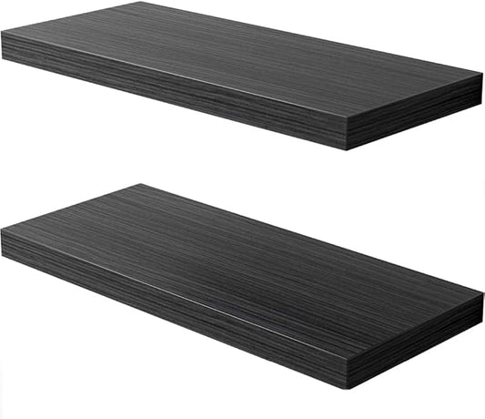 Floating Shelf, Set of 2 Wall Shelf, 24 in W x 12.75 in D x 2 in H Wooden Floating Wall Shelf with Invisible Brackets for Living Room/Bedroom/Bathroom/Kitchen Storage and Decor, Black Wood