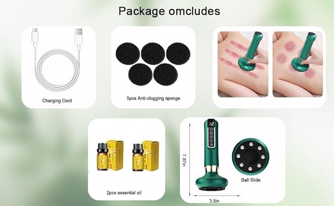 VHV Cellulite Massage Tool-Cupping Kit for Massage Therapy、Lymphatic Drainage Massager、12 Speed Adjustable Suction Cupping Therapy Set, Belly, Thighs, Arms, Butt.（Green