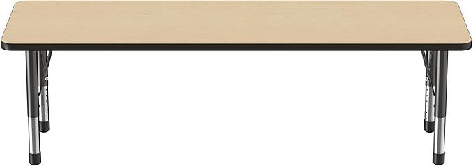 FDP Rectangle Activity School and Classroom Kids Table (24 x 72 inch), Chunky Toddler Legs, Adjustable Table Height 15-24 inches - Maple Top and Black Edge