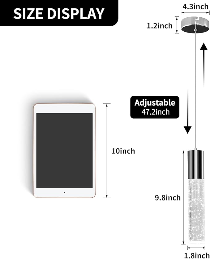 OKELI Pendant Lights Kitchen Island 1 Pack, 6000K Modern LED Bubble Crysta Pendant Light, Chrome Mini Single Island Lights Hanging Lighting for Dining Room, 6W, ETL