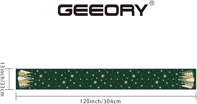 GEEORY Christmas Table Runner 13x120 Inch, Xmas Trees Snowflakes Holiday Decorative Farmhouse Table Decoration for Kitchen Dinning, Indoor Outdoor Dinner Party Decor (Green) GT152-120