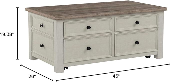 Signature Design by Ashley Bolanburg Farmhouse Lift Top Coffee Table with Drawers, Antique Cream & Brown