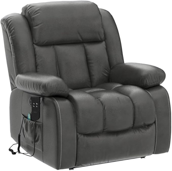 MAEVIS Power Recliner Chair, Lay Flat Sleeping Lift Chairs Recliner for Elderly with Heat and Massage,Comfy Real Breathable Leather Recliners with Dual OKIN Motor for Living Room (Silver Grey)