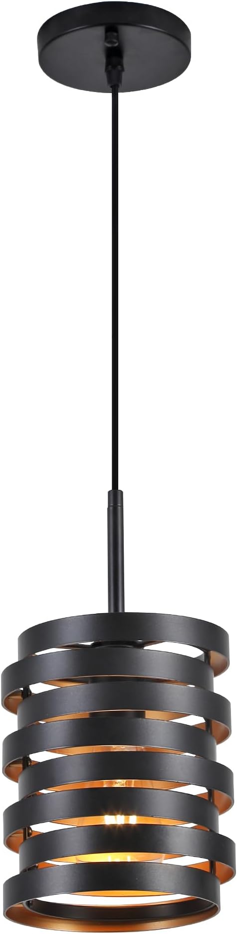 Modern Farmhouse Pendant Lights Kitchen Island, Industrial Multiple Rings Hanging Pendant Light Fixtures for Sink Bar Entrance Bathroom Hallway, Black with Gold Interior