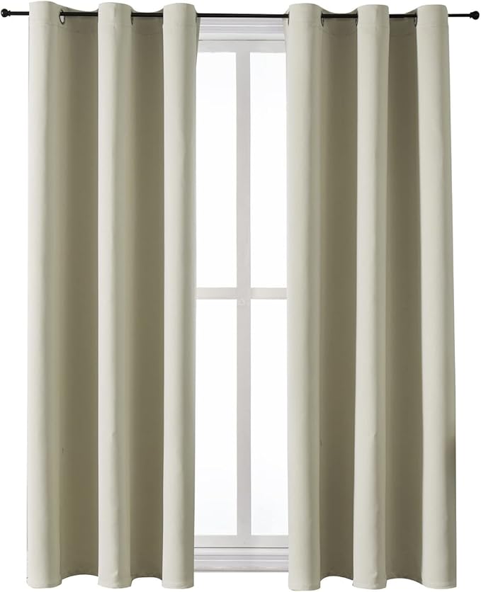 ChrisDowa Grommet Room Darkening Curtains for Bedroom and Living Room - 2 Panels Set Thermal Insulated Blackout Curtains (Beige, 38W x 54L)
