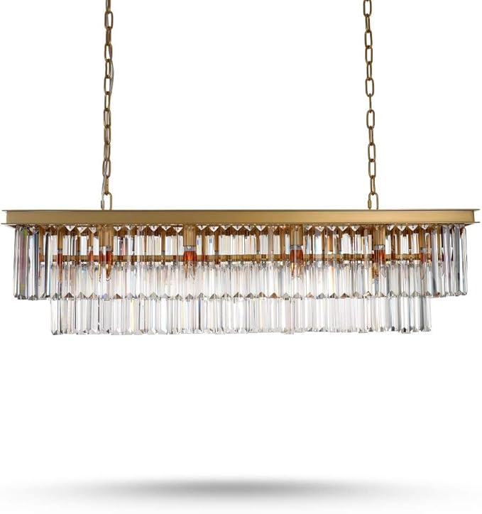 L39.4 W10.2 Gold Rectangle Modern Crystal Chandeliers Lighting Pendant Ceiling Lights Fixture Lamp for Dining Living Room