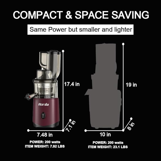 Masticating Cold Press Juicer Machines: 200W Pure Slow Juicer With Quiet Motor For Vegetable And Fruit Easy To Clean, Red