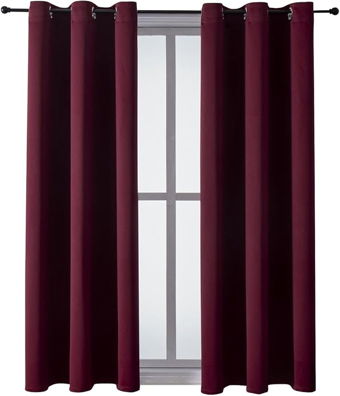 ChrisDowa Grommet Blackout Curtains for Bedroom and Living Room - 2 Panels Set Thermal Insulated Room Darkening Curtains (Burgundy Red, 38W x 45L)