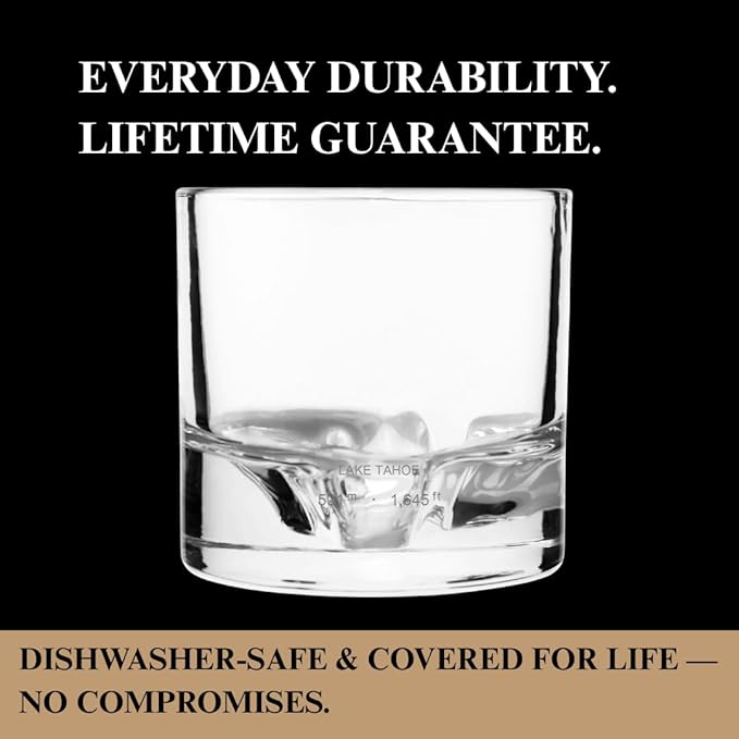 Lake Tahoe Heavy Crystal Whiskey Glasses Gift Set of 2, Thick Freezable Bourbon Glass 1lb Each, Premium Whiskey Gifts for Men, Frozen Crystal Chills Cocktails, 10 oz