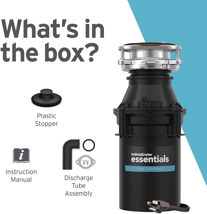InSinkErator Essentials ES50 Kitchen Garbage Disposal with Power Cord, 1/2 HP Motor Continuous Feed Food Waste Disposer, ES50 W/C