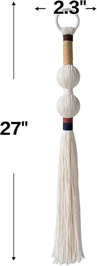 Macrame Wall Hanging Boho Decor Yarn Wall Art Small Sphericity Cotton Textile Tassel Hanging Fiber Art for Living Room Bedroom 27'' L x 2.3'' W