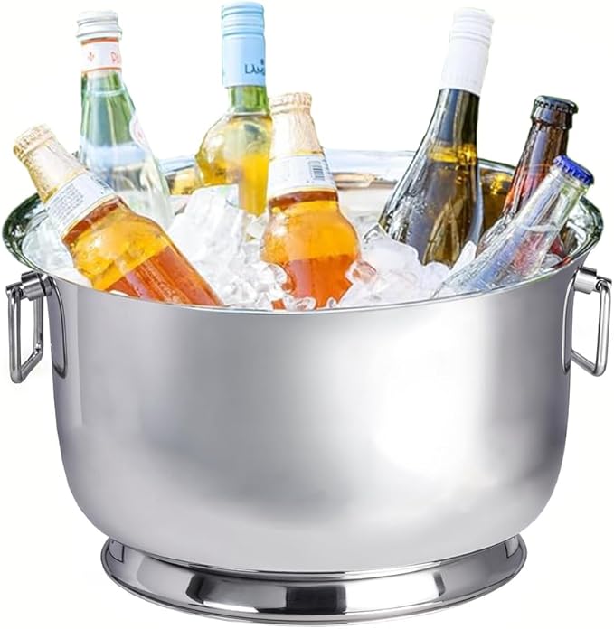 Sol Living Insulated Beverage Tub Large Ice Bucket with Handles Double Wall Stainless Steel Ice Bucket and Cooler for Wine, Drinks, Bar, Party, and Gift Beverage Cooler for Indoor and Outdoor Parties