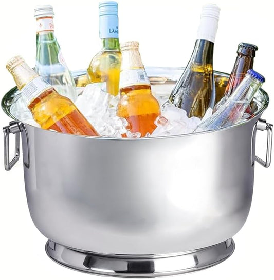 Sol Living Insulated Beverage Tub Large Ice Bucket with Handles Double Wall Stainless Steel Ice Bucket and Cooler for Wine, Drinks, Bar, Party, and Gift Beverage Cooler for Indoor and Outdoor Parties