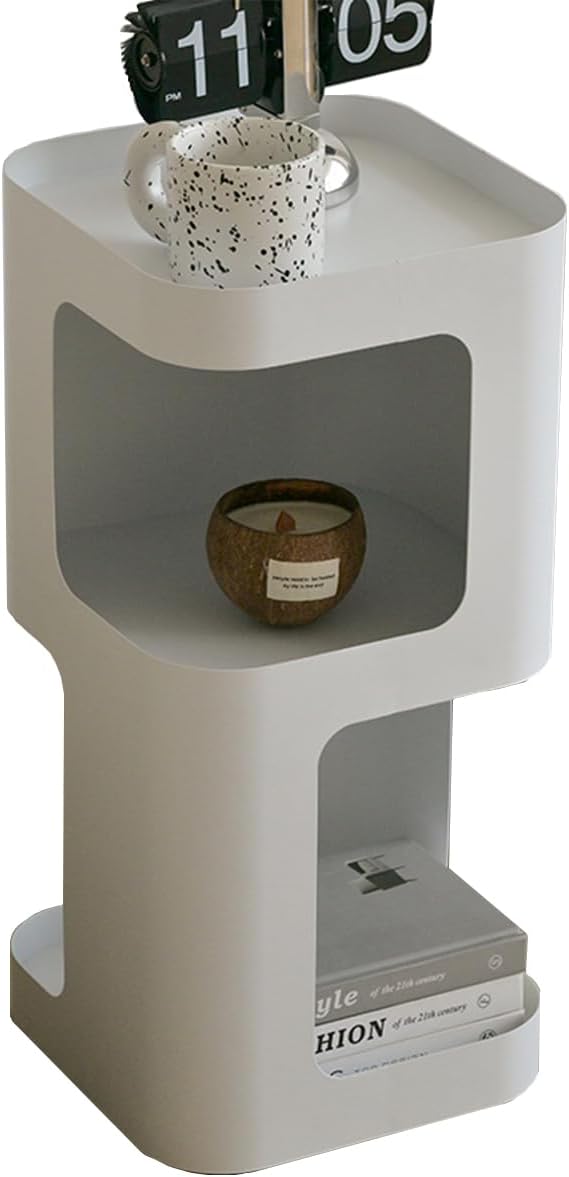 Modern Side Table,Small end Table for Small Spaces,Metal nightstand with Storage Shelf,Space-Saving Bedside Table Accent Table Drink Tables for Living Room,Bedroom.No Assembly Required