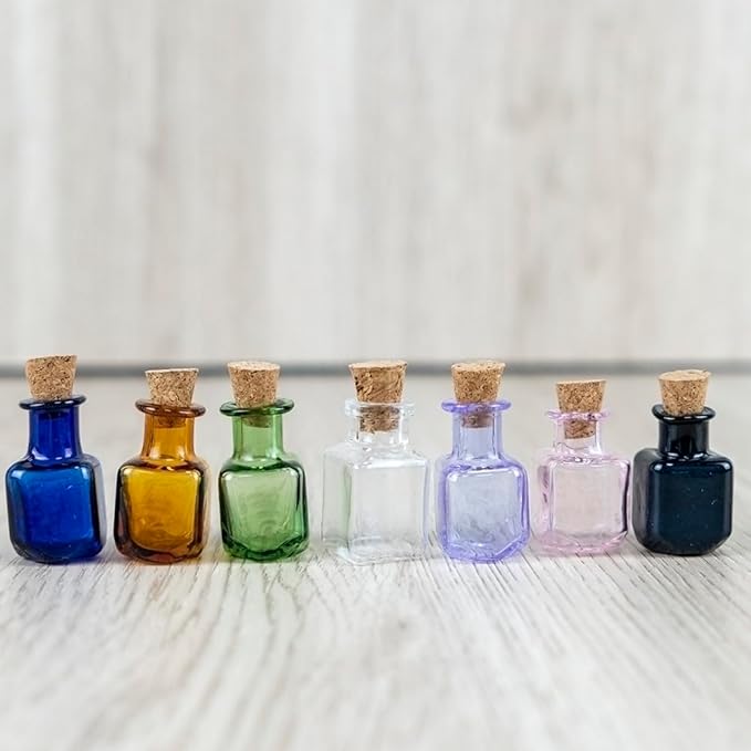2ml Very Mini Rectangle Glass Color Bottles With Cork Colored Glass Bottles with Cork Stoppers Mix 7 Colors
