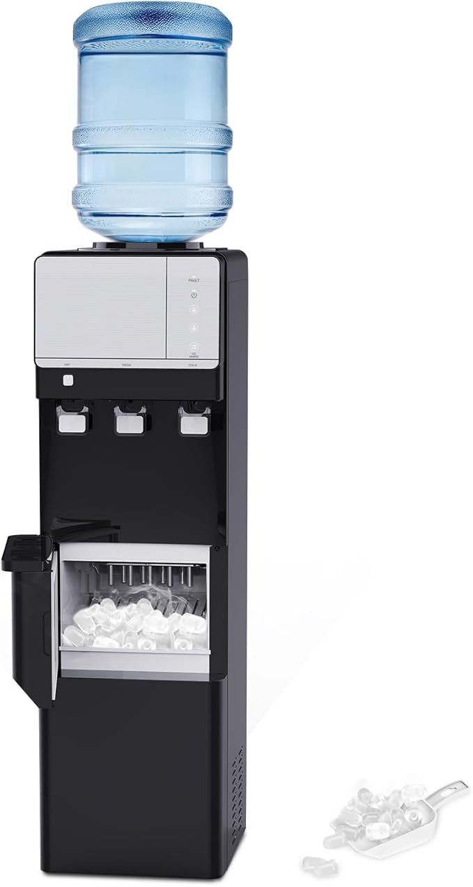 IKT Top Load Water Cooler Dispenser with Ice Maker for 5 Gallon Bottle 27 lbs Daily Capacity 3 Temperature Night Light Black