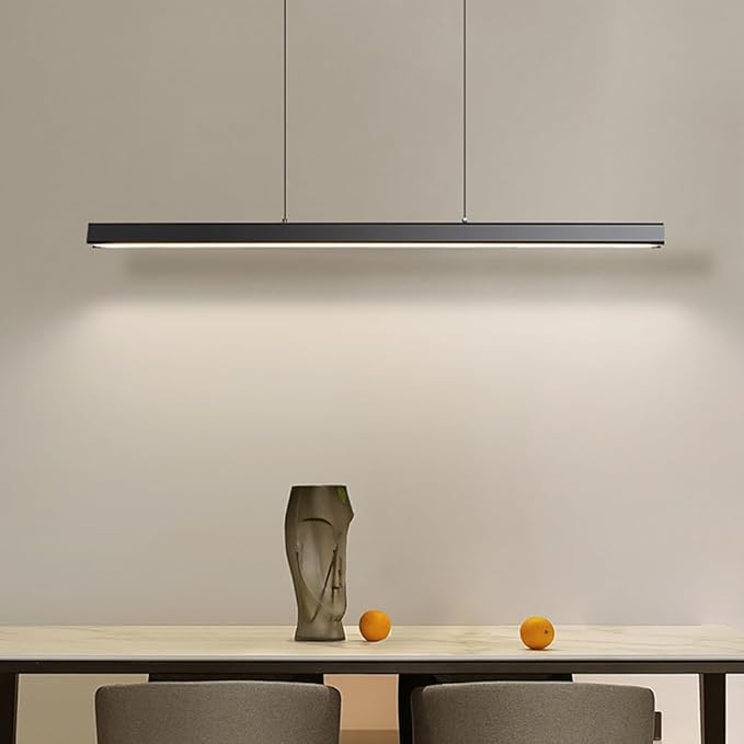 JAYMP Minimalist Linear Pendant Light Dimmable LED Modern Chandelier Dining Room Island Light Restaurant Cafe Bar Office Hanging Lamp Black 45"