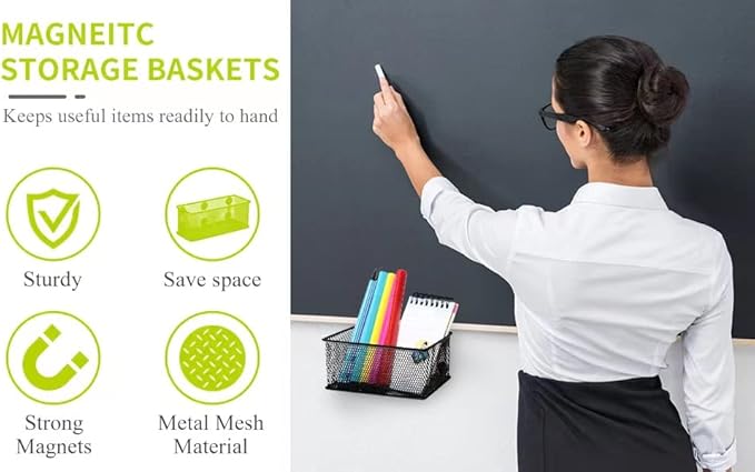 Neudeco Magnetic Locker Organizer and Accessories，Wire Mesh Magnetic Storage Basket ,Magnetic Holder for Dry Erase Markers,Strong Magnet Pen Holder for Fridge School,Pack 3 (Black)