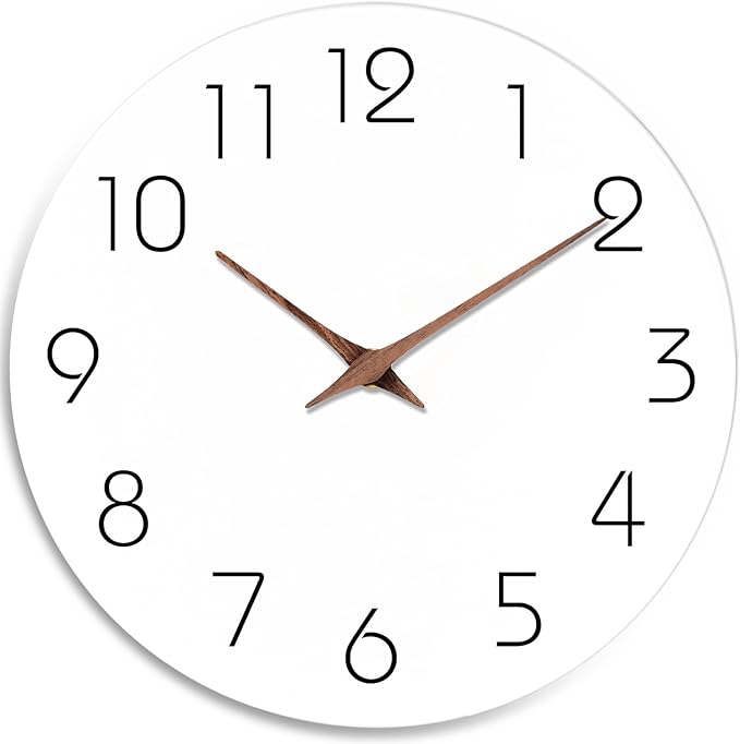 Mosewa Wall Clock 14 Inch White Silent Non Ticking Battery Operated Simple Minimalist Wooden Clock Decorative for Kitchen Bathroom Home Bedroom Living Room Office