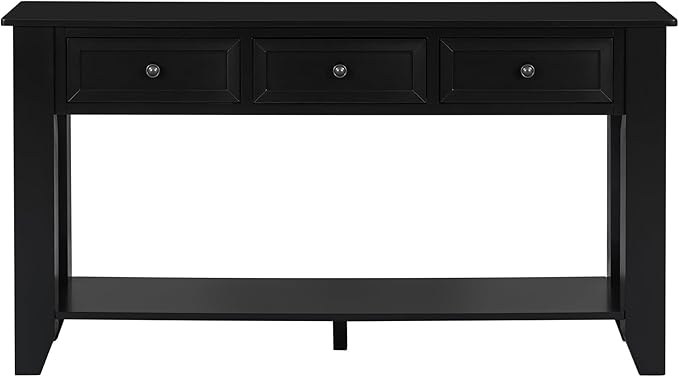 Farmhouse Modern Console Table 55.4-Inch Entryway Sofa Table with Drawers & Storage Shelf for Living Room Hallway Entrance, Black