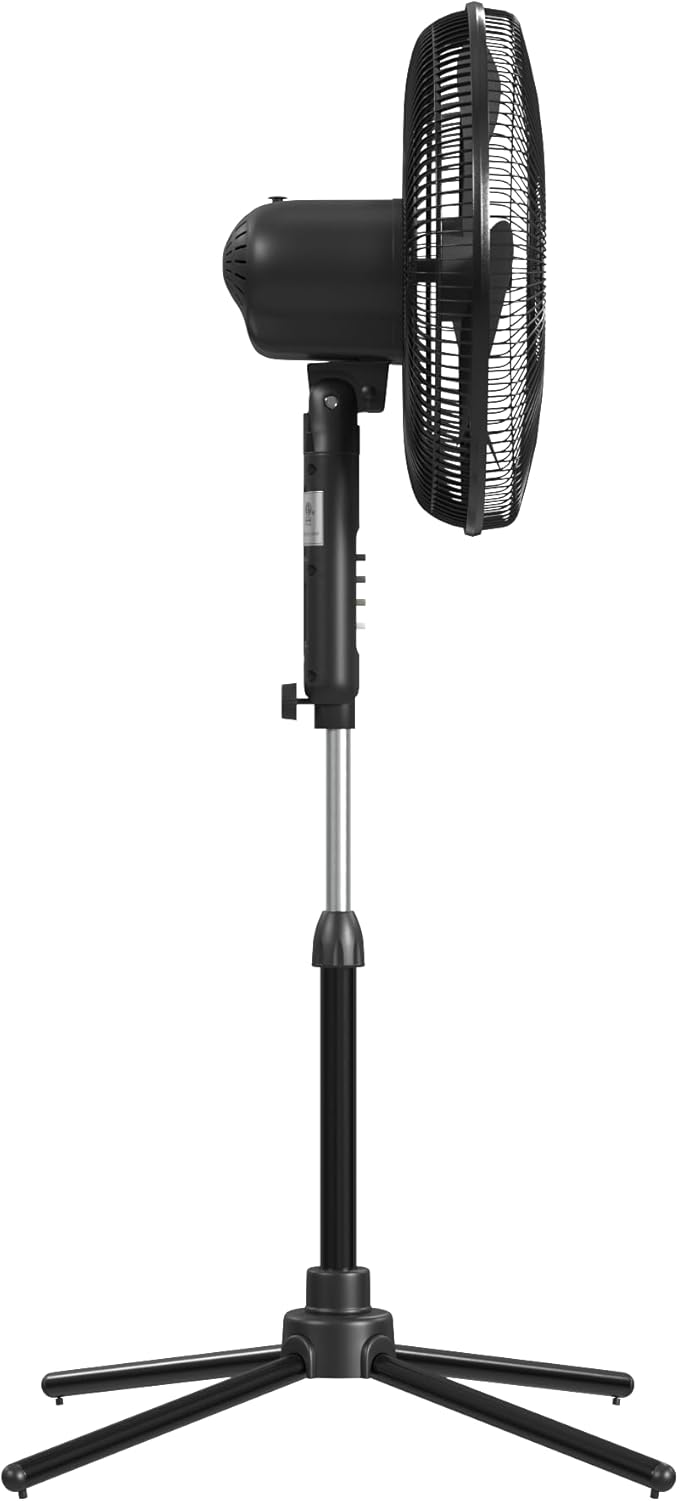 EZ-CHILL 16” Oscillating Pedestal Fan, 3-speed Options, 90-Degree Oscillating Head, Adjustable Height and Tilt, Powerful Air Flow, Black, MTFS-16B-BLK