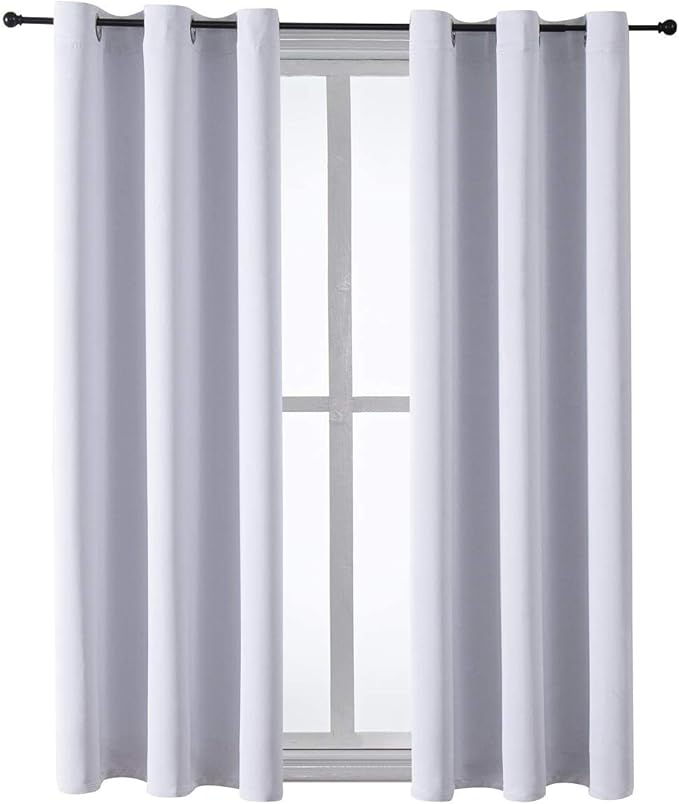 ChrisDowa Grommet Room Darkening Curtains for Bedroom and Living Room - 2 Panels Set Thermal Insulated Blackout Curtains (Greyish White, 42W x 63L)