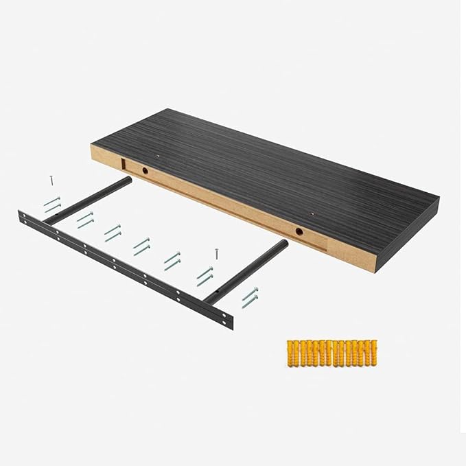 Floating Shelf, Set of 2 Wall Shelf, 24 in W x 12.75 in D x 2 in H Wooden Floating Wall Shelf with Invisible Brackets for Living Room/Bedroom/Bathroom/Kitchen Storage and Decor, Black Wood