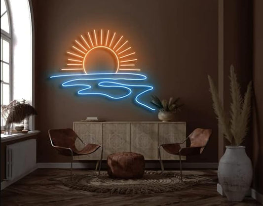 LED Decorative Lights USB Interface Mountains Sunrise Sunset Led Neon Signs Home Decoration Wall Art Holiday Gift Brightness Adjustable 15.7''x16.5''