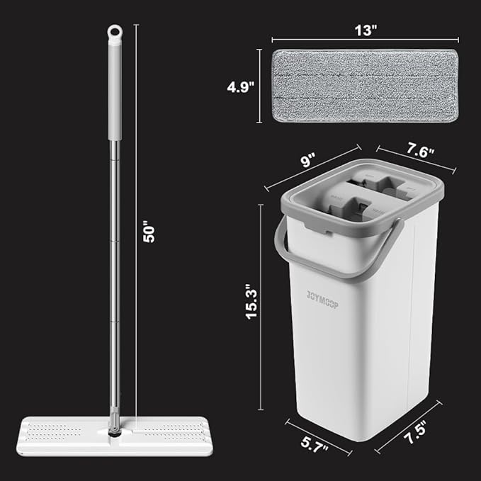 JOYMOOP Mop and Bucket Set, Dust Mops for Floor Cleaning, Wall Mop with 2 Microfiber Mop Head Replacement