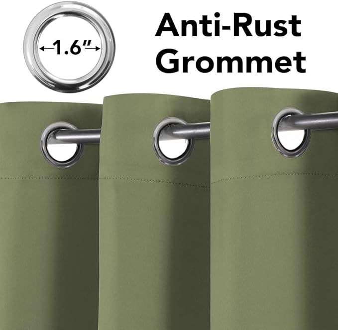 H.VERSAILTEX Blackout Curtains for Bedroom Thermal Insulated Room Darkening Living Room Curtains 72 Inch Long Grommet Privacy Protection Window Curtain Panels/Drapes for Nursery, 2 Panels, Sage