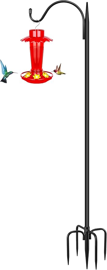 Gtongoko 47 inch Small Shepherds Hooks for Outdoor with 5 Prongs, Adjustable Bird Feeder Pole Garden Hooks for Hanging Lanterns, Plants Baskets, Hummingbird Feeders, 1 Pack