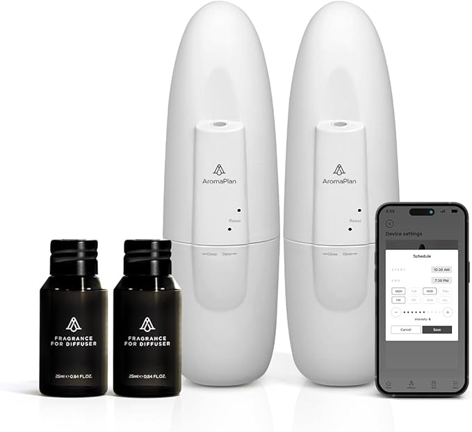 AromaPlan Authentic 2025 Upgraded Plug in Waterless Diffuser (2 Fragrances Included)-Cold Air & Nanotechnology Diffusers for Home & Office- Silent Wall Diffuser Plug in (2 Devices +2 Scents)