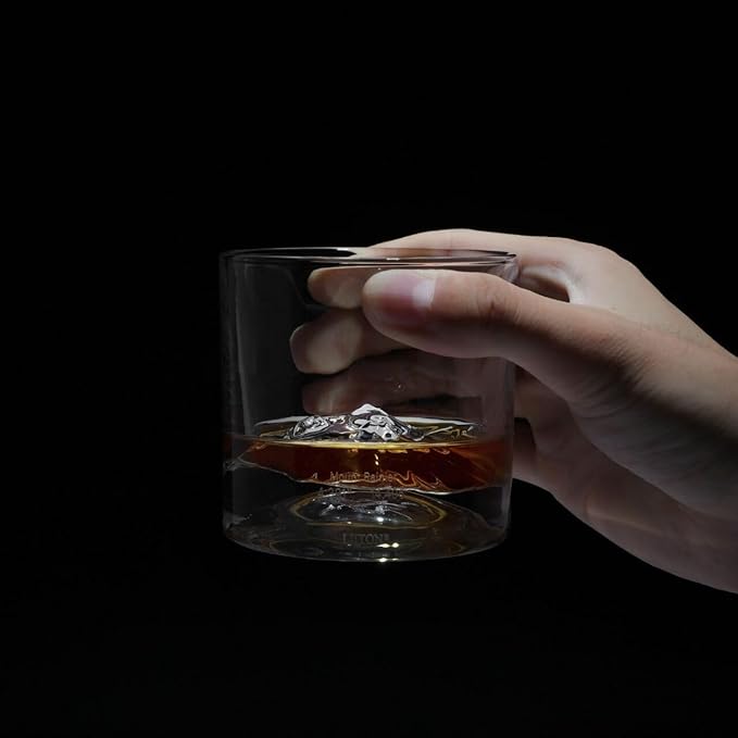 Mount Rainier Heavy Crystal Whiskey Glasses Gift Set of 2, Thick Freezable Bourbon Glass 1lb Each, Premium Whiskey Gifts for Men, Frozen Crystal Chills Cocktails, 10 oz