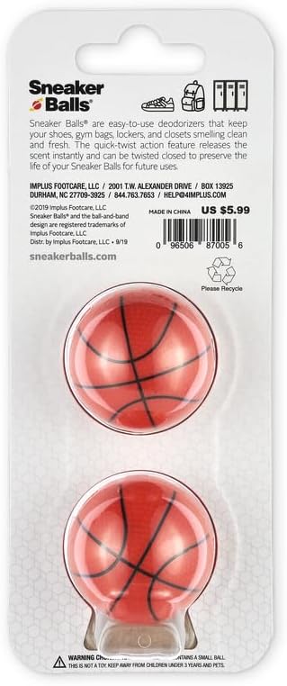 Sneaker Balls Odor-Fighting Shoe Fresheners, Eliminates Unpleasant Smells, Perfect For Sneakers, Gym Bags, Gear Bags, Drawers, Lockers, And More!, Basketball, 2 Pack