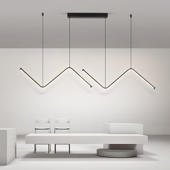 JAYMP Geometric Shaped Modern Chandelier LED Dimmable Pendant Lighting for Dining Room Kitchen Island Cafe Bar Hanging Lamp (Black, 49.2 Inch)