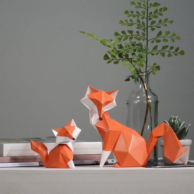 HAUCOZE Fox Figurine Gifts Geometric Sculpture Decor Animal Gifts Statue Polyresin Arts 4.0 inch