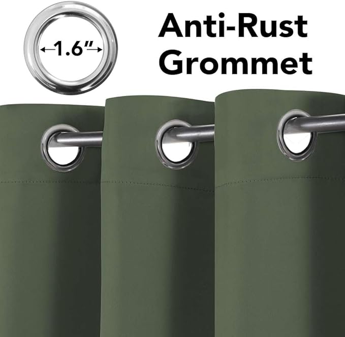 H.VERSAILTEX Blackout Curtains for Bedroom Thermal Insulated Room Darkening Living Room Curtains 72 Inch Long Grommet Privacy Protection Window Curtain Panels for Nursery, 2 Panels, Bronze Green