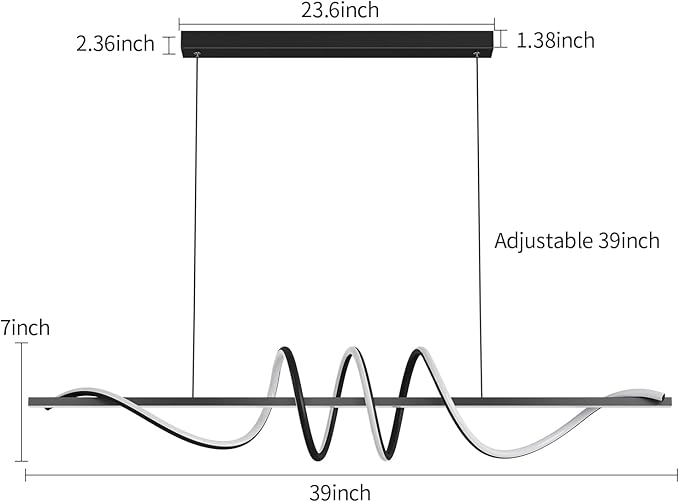 JAYMP Dining Room LED Chandelier 56W Dimmable Kitchen Island Light Modern Pendant Light Geometric Design Hanging Light Fixture Black 39 Inches