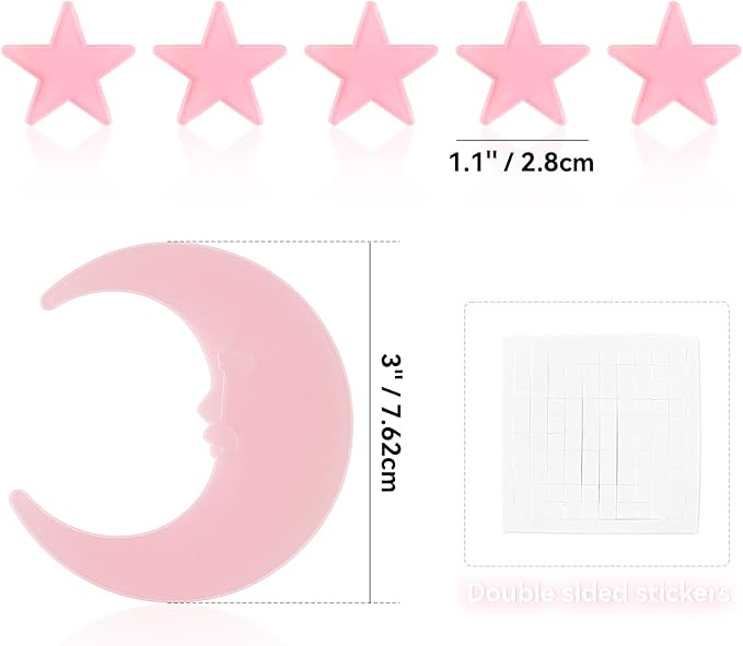 100 Stars and 1 Moon Glow in The Dark Luminous Fluorescent 3D Plastic Glow Stars Moon for Ceiling, Glowing Wall Stickers Create a Realistic Starry Sky, Room Decorations (Pink)