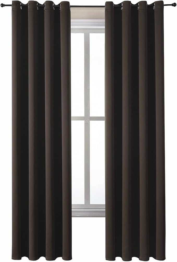 ChrisDowa Grommet Blackout Curtains for Bedroom and Living Room - 2 Panels Set Thermal Insulated Room Darkening Curtains (Brown, 52W x 72L)