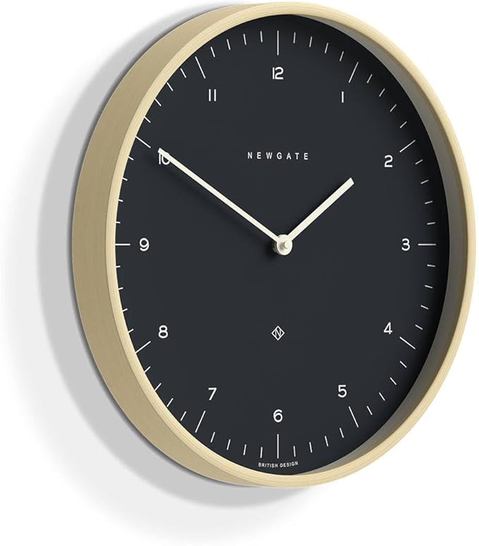 NEWGATE® Mr Clarke Wall Clock | Large Scandi Inspired Plywood Clock | 16 inch | Pale Wood case with Dark Grey dial | Modern Minimalist Design for Kitchen, Living Room or Office
