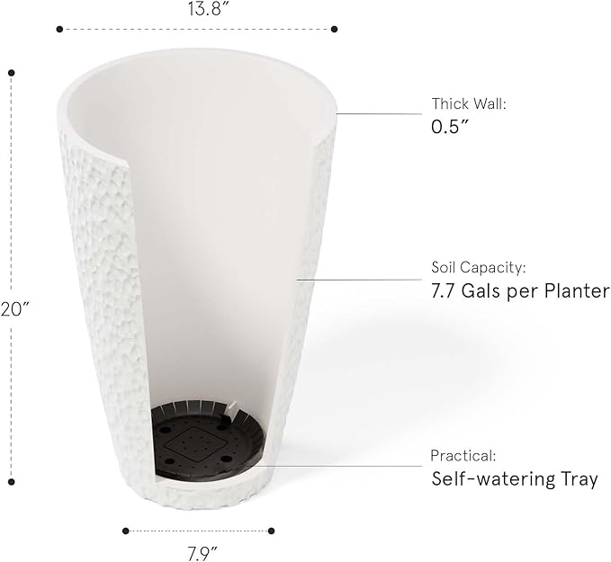 LA JOLIE MUSE 20inch Tall White Planters Set of 2,Large Tree Planters for Indoor Plants,Flower Containers for Front Porch, Honeycomb